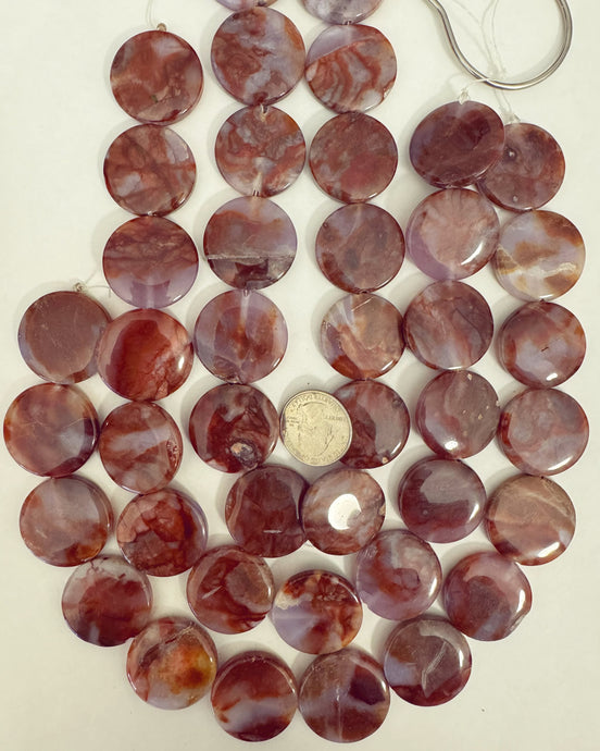 natural rust lavender agate, 27x7mm puff coin, 15