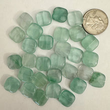 green fluorite, 14x14x5mm puff square, sold per single bead