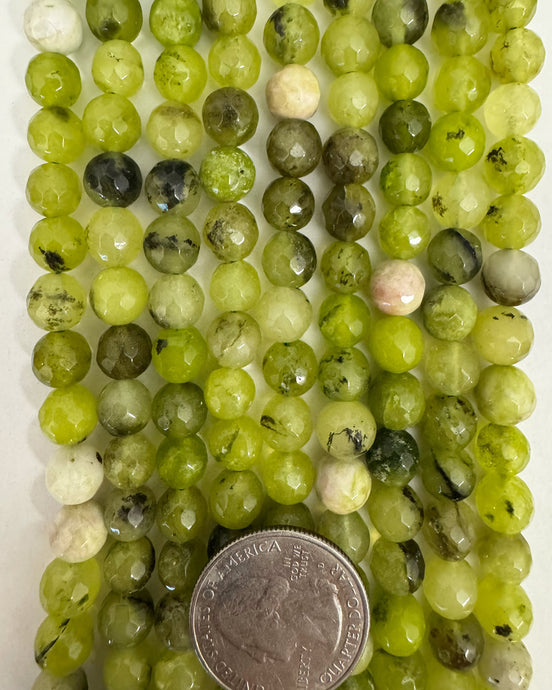 color enhanced lime green white black agate, 8mm faceted round, 15