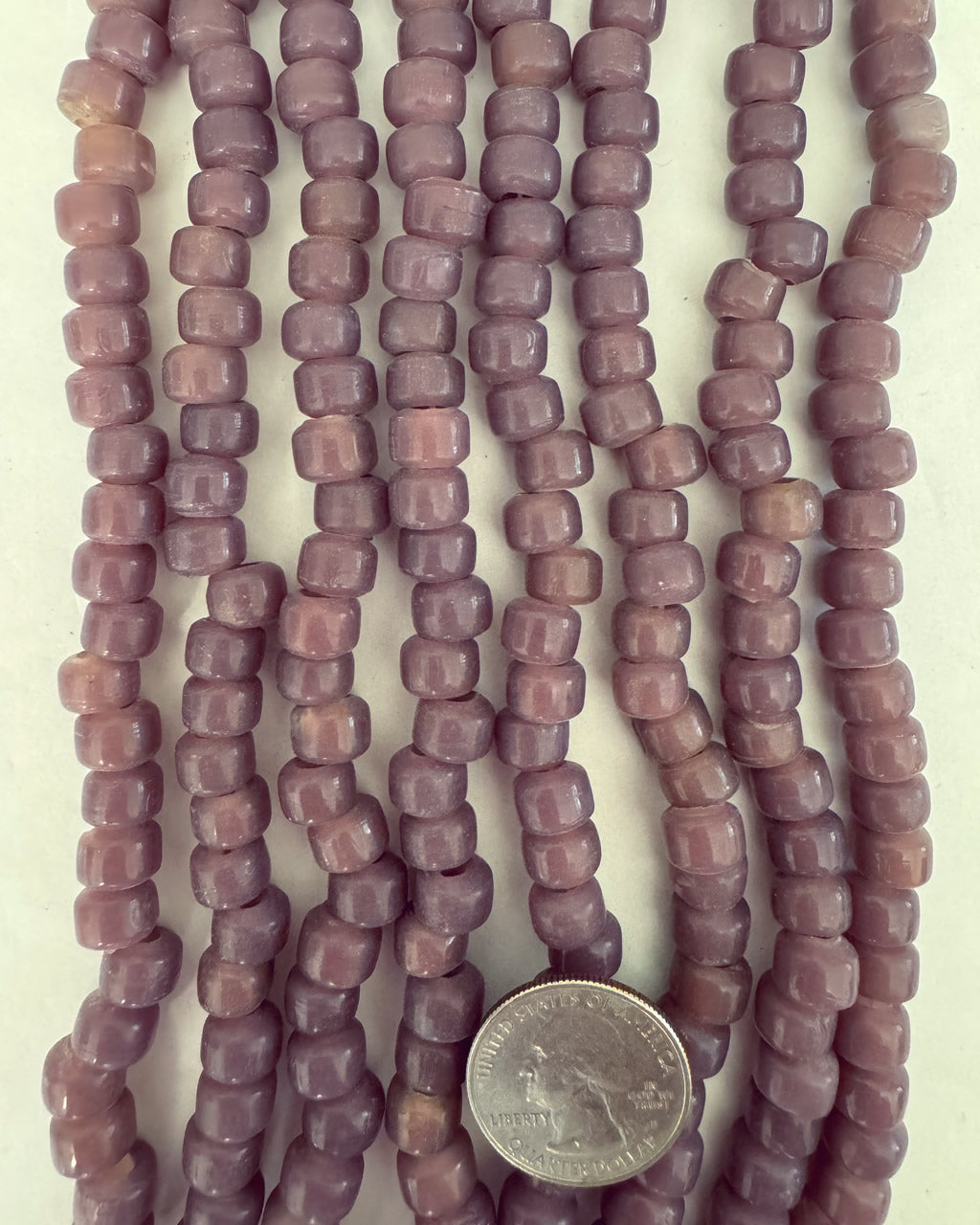 glass, pale red purple , 9x6mm pony bead rondelle, 24