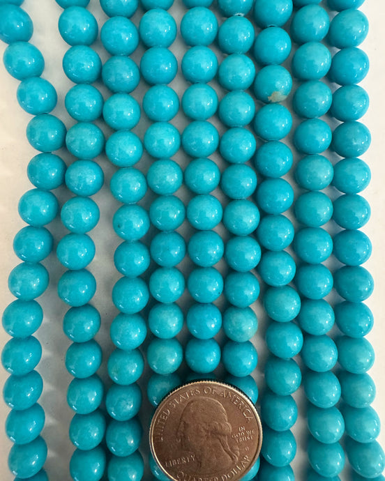 color enhanced bright turquoise blue quartz, 8mm round, 15