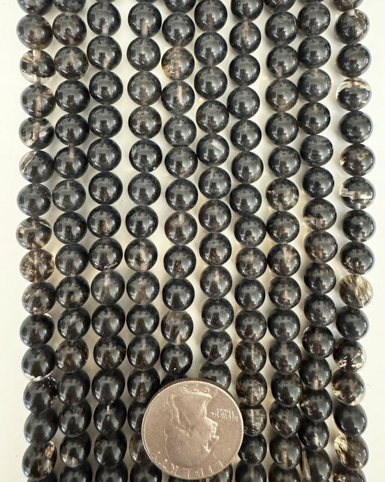 synthetic dark brown quartz, 8mm round,  15