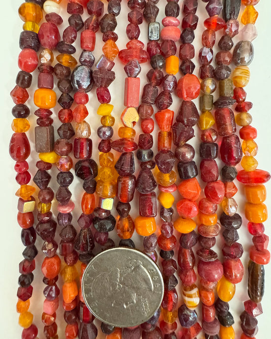 glass, red orange color mix, 4-12mm mixed size and shape, 36