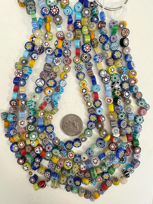 millefiori mixed motif glass, color mix, 9mm coin mix, 15