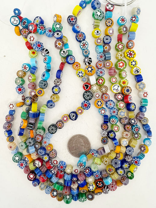 millefiori mixed motif glass, color mix, 9mm coin mix, 15