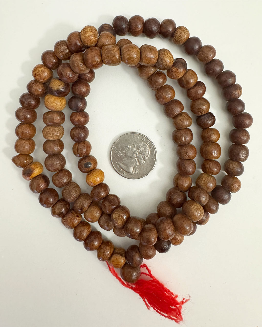 golden red brown wood, 108 bead mala, 10x8mm rondelle, 30