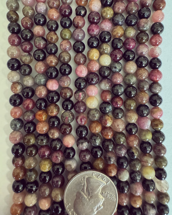 natural watermelon tourmaline, 6mm round, 15