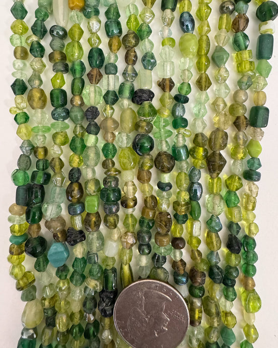 glass, green color mix, 4-12mm mixed size and shape, 36