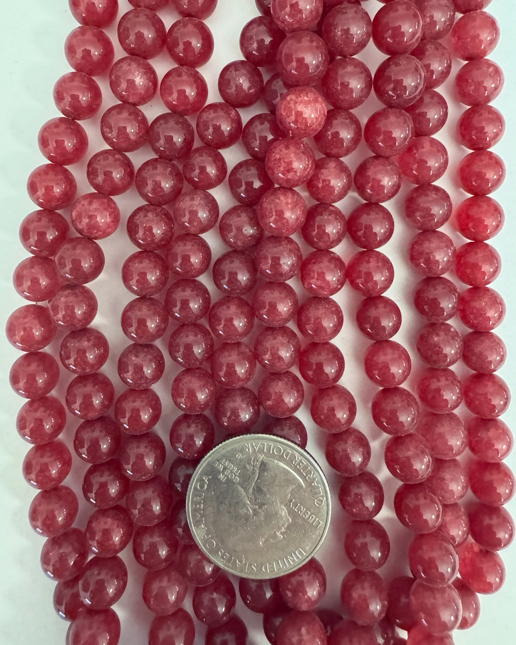 color enhanced ruby red jade, 8mm round, 15