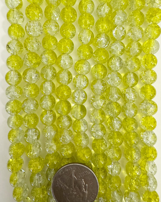 crackle glass, yellow clear, 11x8mm barrel, 29