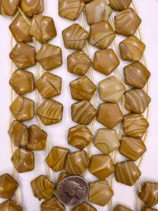 yellow wooden jasper, 22x22x6mm pentagon pendant, approx 19pcs, 15" strand, sold per strand (batch 2)