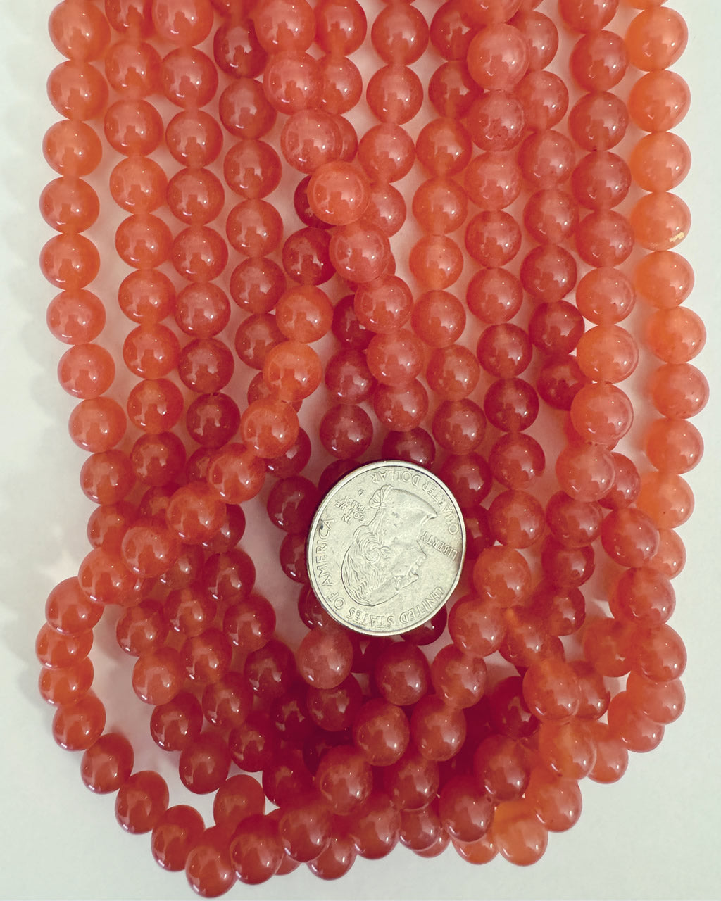 color enhanced strawberry red jade, 8mm round, 15