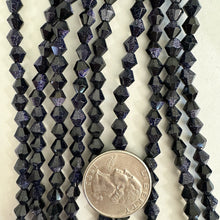 blue goldstone, 6mm faceted bicone, 15" strand