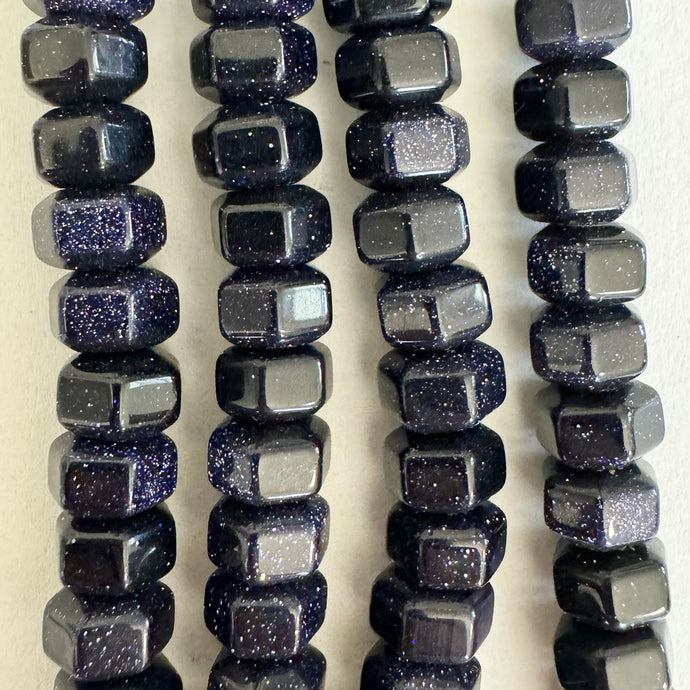 Blue Goldstone, 7x6mm geometric faceted, 15