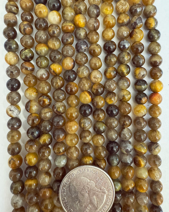 natural blue yellow tiger eye, 6mm round, 15