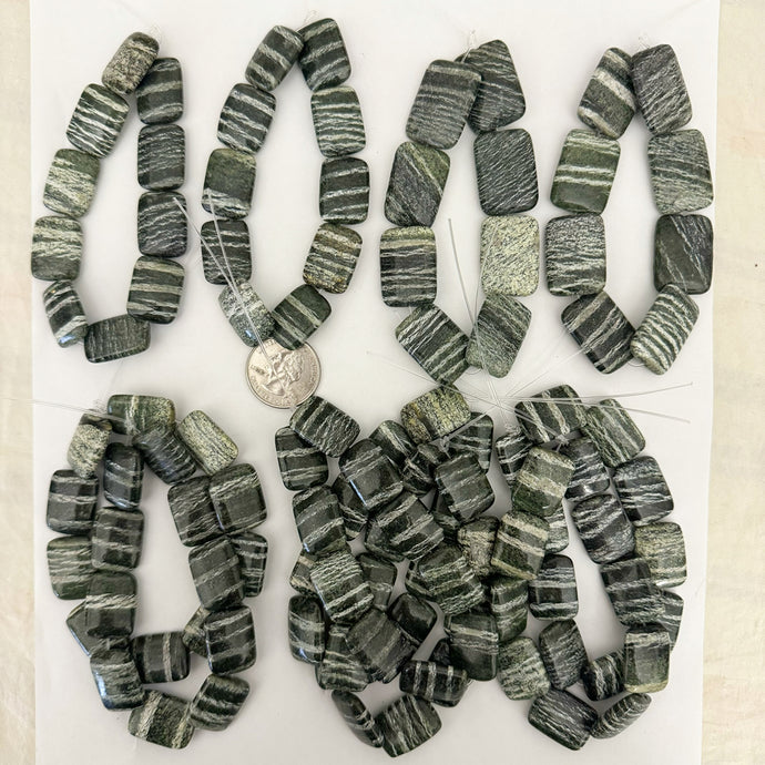 green zebra jasper, 21-25mm shape mix, half strands, 11 half strand lot