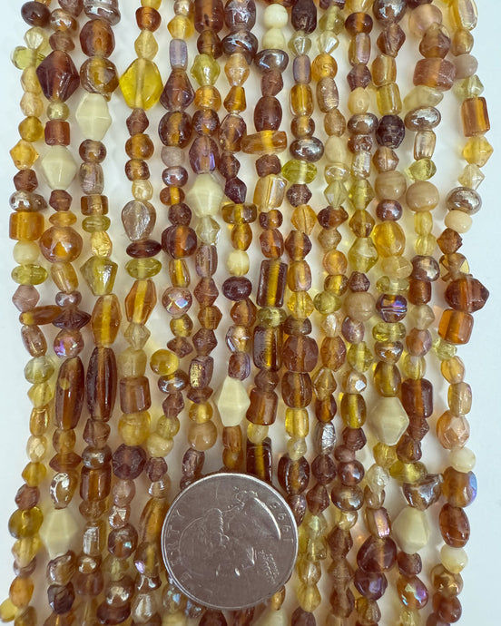 glass, golden color mix, 4-12mm mixed size and shape, 36