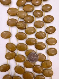 yellow wooden jasper, 22x22x6mm oval pendant, approx 16pcs, 15" strand, sold per strand (batch 3)