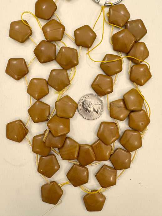 yellow wooden jasper, 22x22x6mm pentagon pendant, approx 19pcs, 15