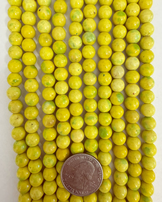 color enhanced yellow green agate, 8mm round, 15