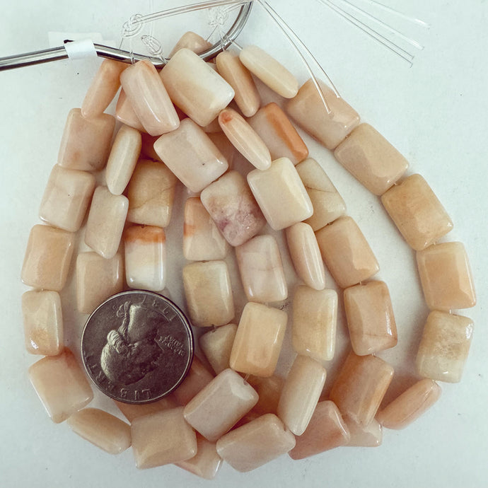 peach jade, 14x10x5mm puff square, 14 piece strand, sold per strand