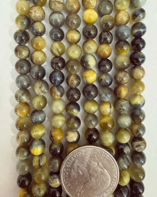 natural honey blue tiger eye, 6mm round, 15