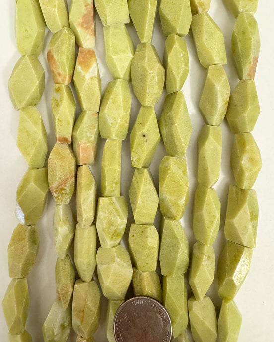 natural olive jade, 21-27mm faceted long nugget, 15