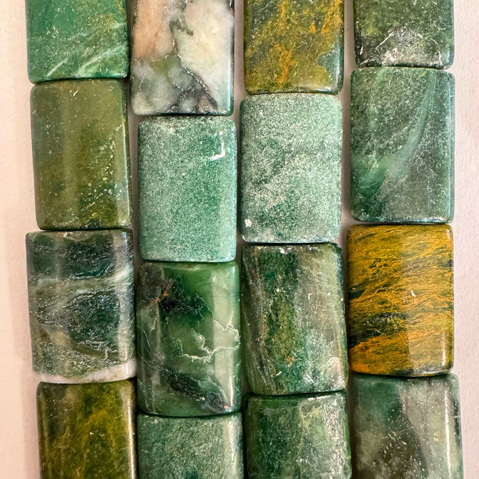 african green jade, 18x13x5mm puff rectangle, 15