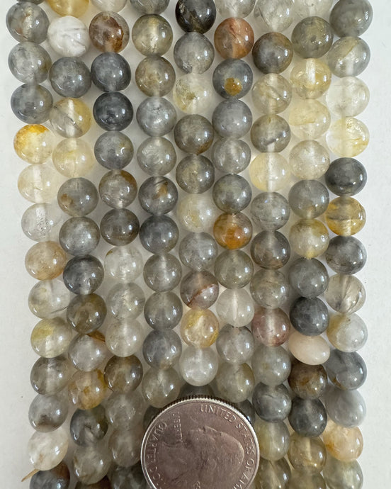 natural gray golden quartz, 8mm round, 15