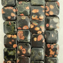 black leopard skin jasper, 13x13x5mm puff square, 15" strand, sold per strand