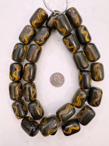 zig zag motif golden black horn, 30x20mm barrel tube, 15" strand, item sold per strand