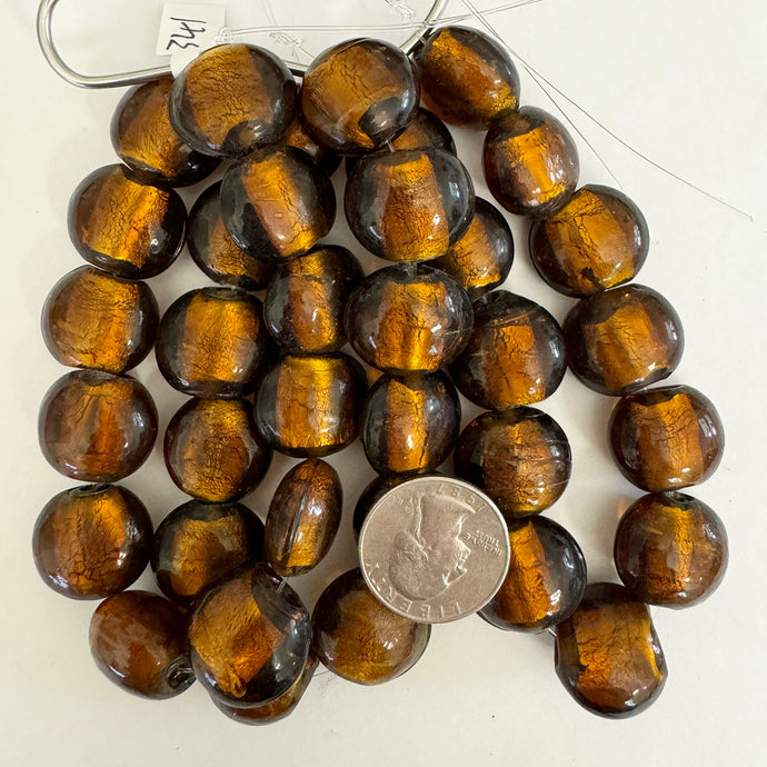 metallic foil inside lined glass, red brown, 20x17x13mm coin, 12 piece strand, sold per strand