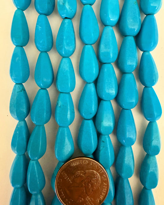 color enhanced dark turquoise blue magnesite, 16x9mm 6 sided pear, 7 strand closeout lot