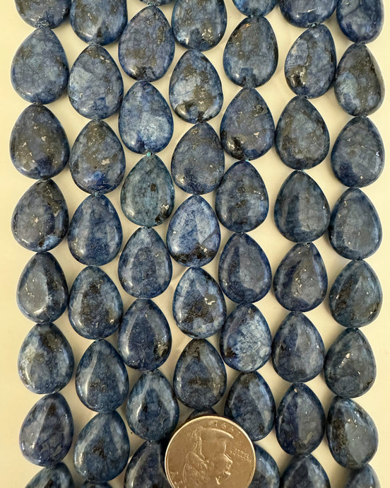 color enhanced blue larvikite, 20x15x7mm puff teardrop pear, 15