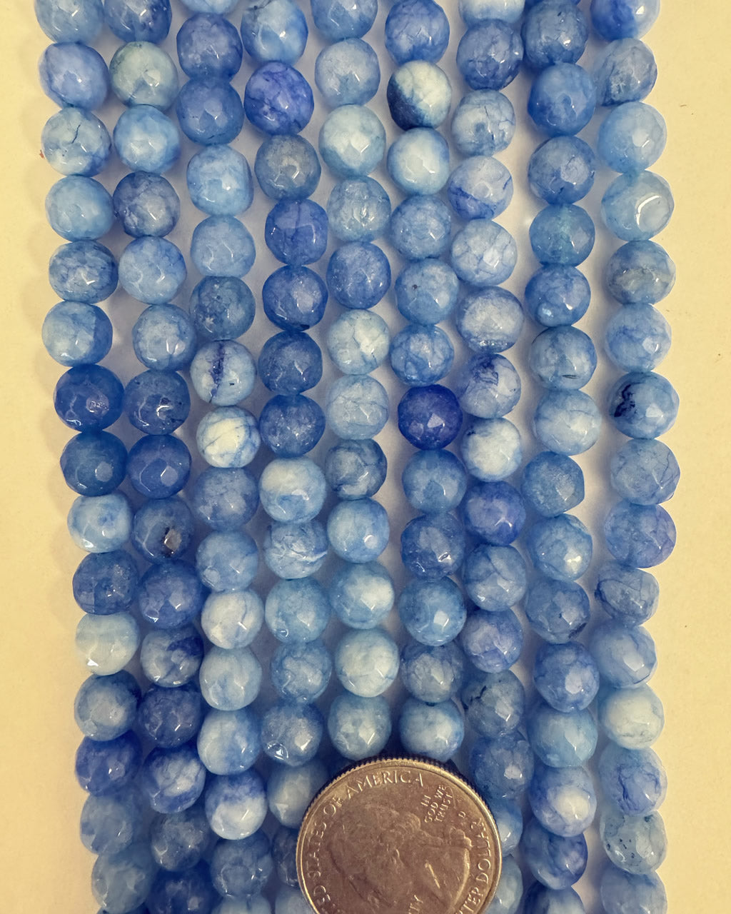 color enhanced  blue white agate, 8mm faceted round, 15