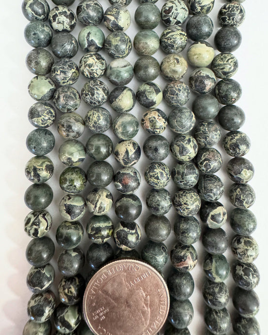 natural green sediment jasper, 8mm round, 15