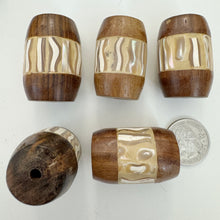 wood, mother of pearl shell inlay, vintage stock, 40x28mm filed rounded point top barrel tube, sold per bead