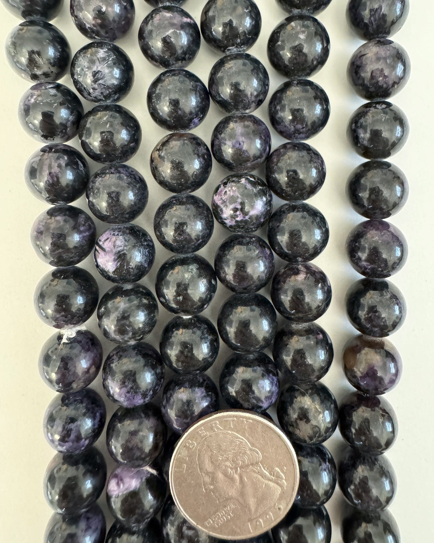 natural black charoite, 12mm round, 15