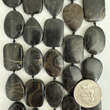 black turritella agate, 25mm rectangle oval teardrop mix, 15" strand, sold per strand