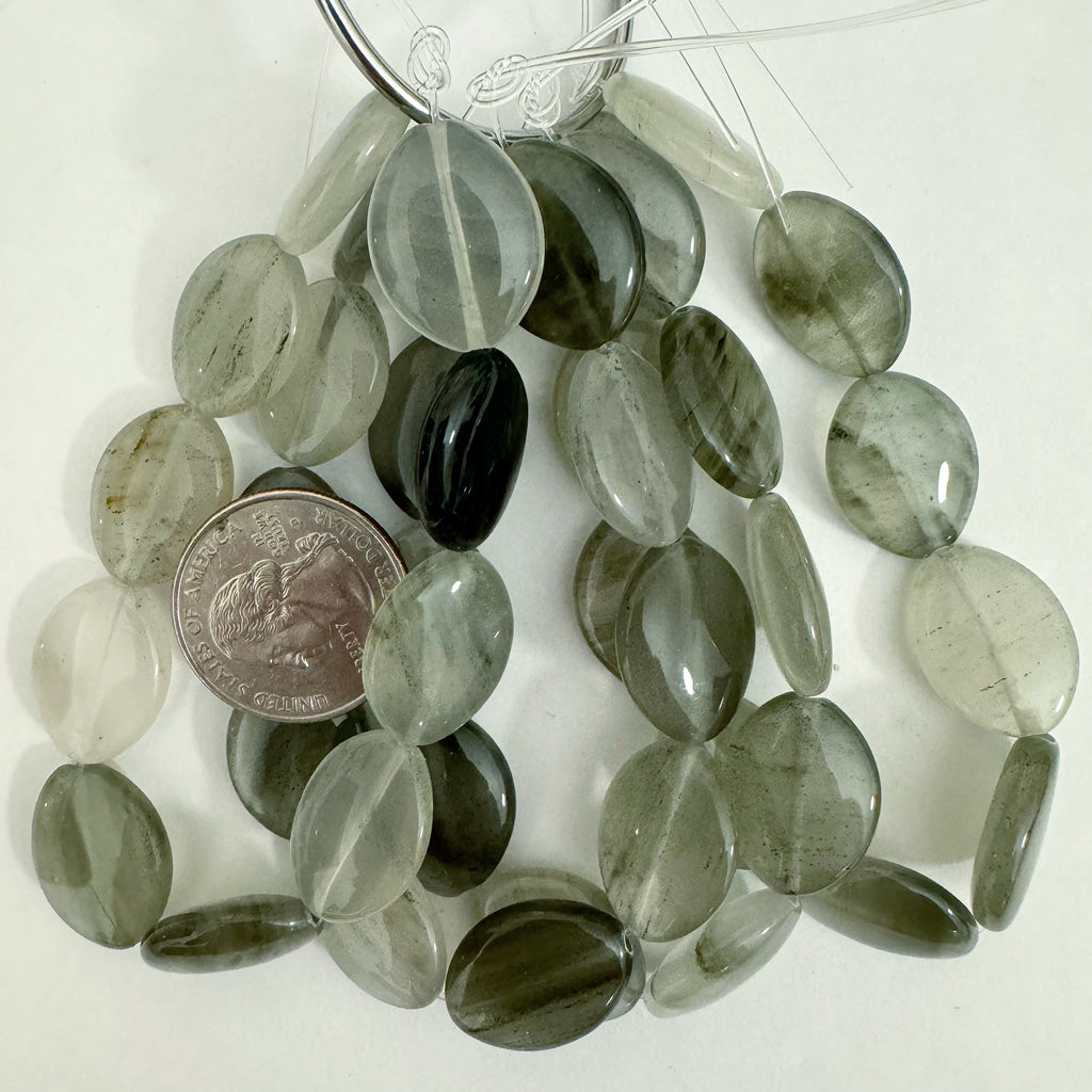 natural gray cloudy quartz, 20x15x6mm puff horse eye, 10pc strands, sold per strand