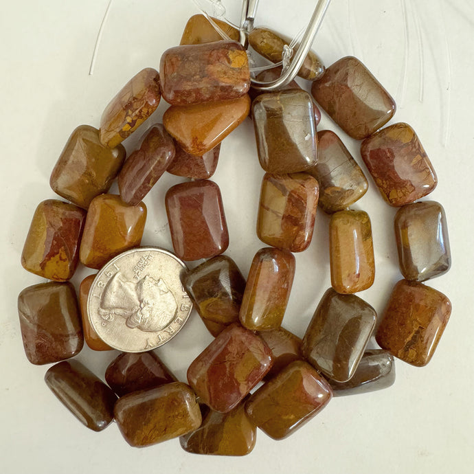 Red Wooden Jasper, 18x13x6mm puff rectangle, 11 piece strand, sold per strand