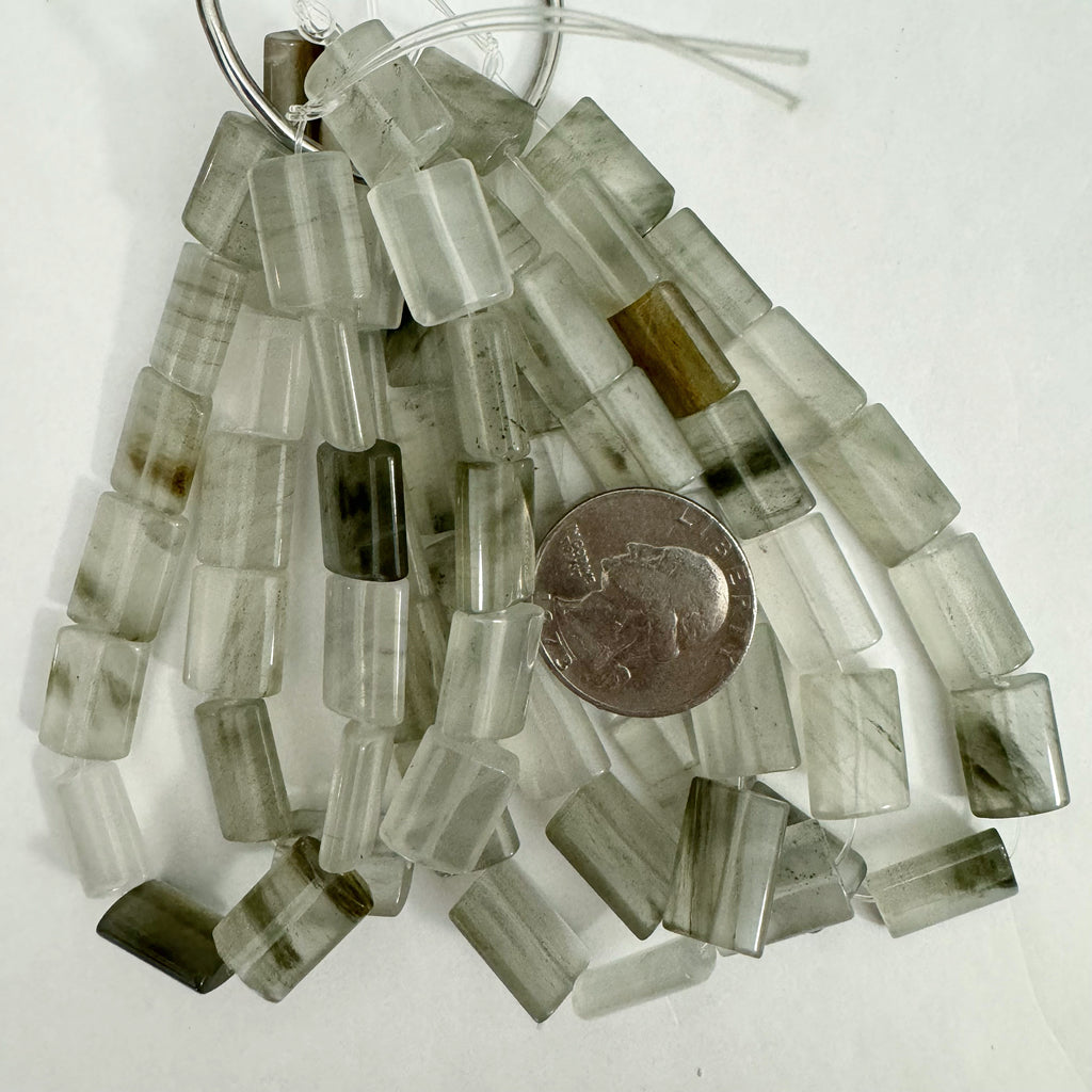 natural gray cloudy quartz, 14x10x4mm flat rectangle, 13pc strands, sold per strand