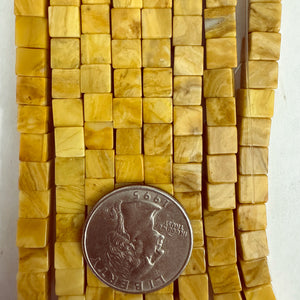 Yellow Jasper, 6mm cube, 15" strand, sold per strand