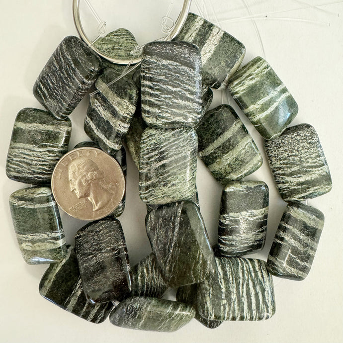 green zebra jasper, 25x18x6mm puff rectangle, 8 piece strand, sold per strand