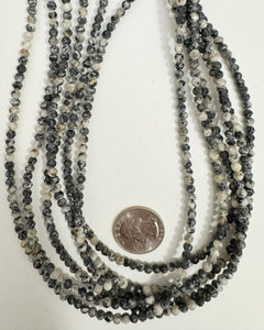 spotted black and white jasper, 6mm faceted round, 15" strand, sold per strand