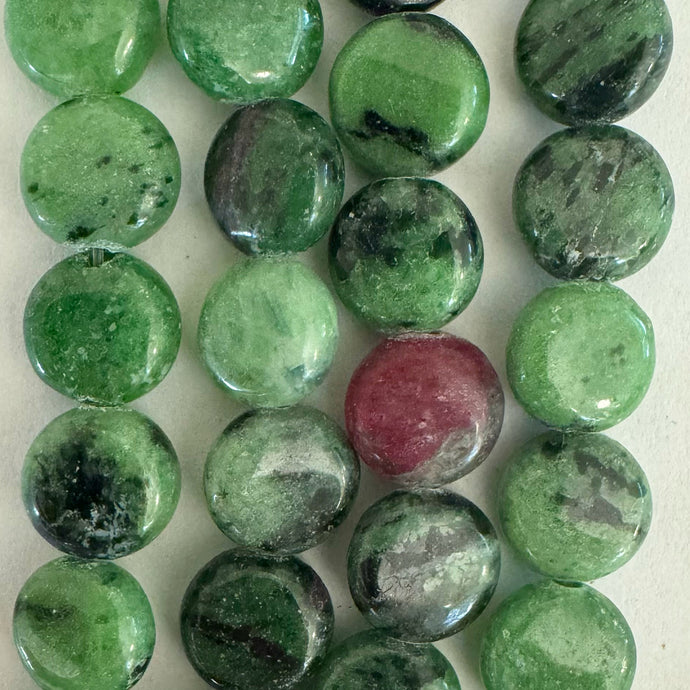 ruby zoisite, 8x8x4mm puff coin, 15