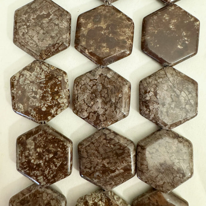 brown snowflake obsidian, 24x24xx5mm puff hexagon, 15