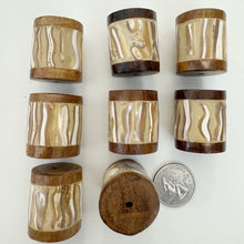 wood, mother of pearl shell inlay, vintage stock, 30x26mm barrel, sold per bead