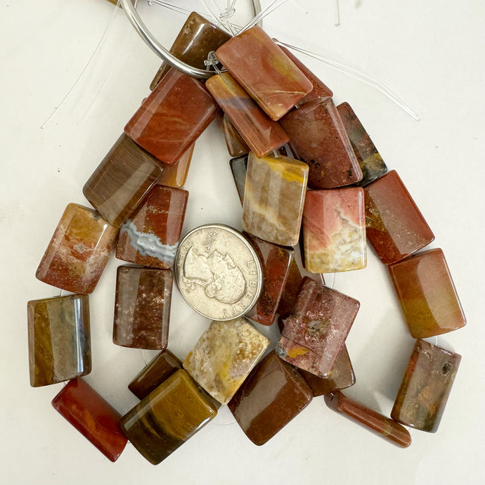 Red Wooden Jasper, 20x16x5mm flat rectangle, 10 piece strand, sold per strand