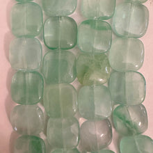 green fluorite, 14x14x5mm puff square, 15" strand, sold per strand